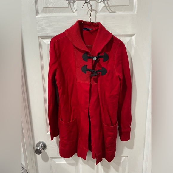 Chaps Sweaters - Chaps long cardigan, with unique closure feature, red, size S. Good condition.